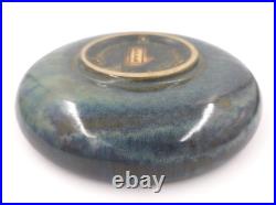 Fulper Pottery Art Deco Green Tan Blue Rolled Edge Bowl 8 Diameter Stamped