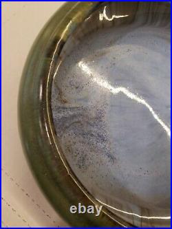 Fulper Pottery Low Bowl #17SP Blue of the Sky Flambe & Mirror Green 2.5 x 9