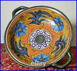 GOUDA vtg holland arts & crafts pottery anjer raised centerpiece pedestal bowl