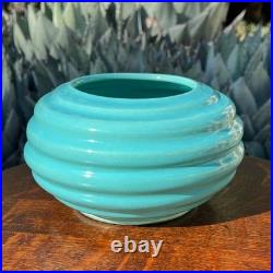 Garden City Pottery Hand Thrown Rose Bowl Aqua Glaze San Jose California Vintage