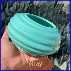 Garden City Pottery Hand Thrown Rose Bowl Aqua Glaze San Jose California Vintage