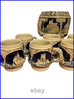 German Castle Stoneware Punch Soup Bowl Set Vintage Rare Mold Steins Tureen 2002
