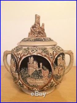 Gerz German Rumtopf Castle Stoneware Punch Bowl Set Vintage European Antique
