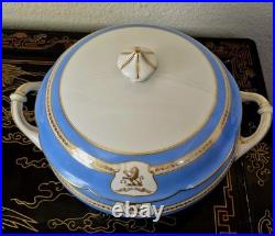 Ginori Impero Blue Turquoise Gold Encrusted 12.5 Soup Tureen And Lid Set Rare
