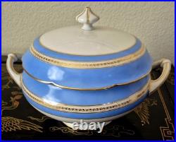 Ginori Impero Blue Turquoise Gold Encrusted 12.5 Soup Tureen And Lid Set Rare