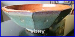 Gorgeous, Stamped Pottery Studio Bowl w Orange Peel Shino Glaze. Faceted