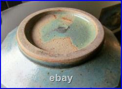 Gorgeous, Stamped Pottery Studio Bowl w Orange Peel Shino Glaze. Faceted