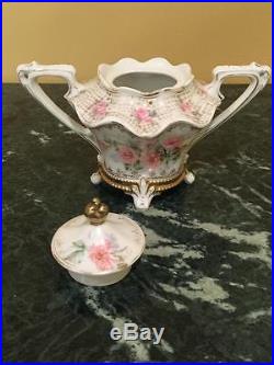Gorgeous Vtg RS Prussia Hand painted Footed Creamer and Lidded Sugar Bowl Marked
