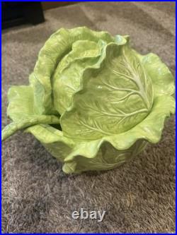Green Ceramic Lettuce Cabbageware Serving Tureen w Lid, Ladle, ff 1988 3 qt bowl