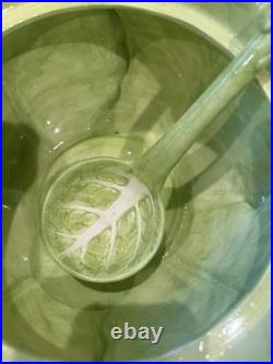 Green Ceramic Lettuce Cabbageware Serving Tureen w Lid, Ladle, ff 1988 3 qt bowl