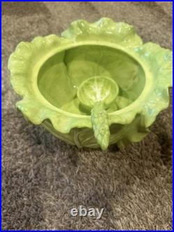 Green Ceramic Lettuce Cabbageware Serving Tureen w Lid, Ladle, ff 1988 3 qt bowl