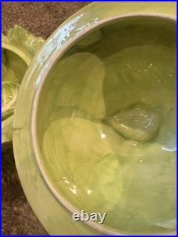 Green Ceramic Lettuce Cabbageware Serving Tureen w Lid, Ladle, ff 1988 3 qt bowl