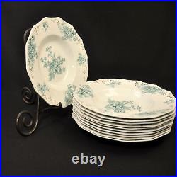 Grindley Set of 11 Rimmed Soup Bowls 8 15/16 Green Chatsworth withGold 1897-1914