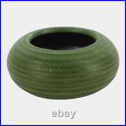 Grueby 1900s Vintage Arts and Crafts Pottery Organic Matte Green Ring Low Bowl