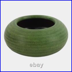Grueby 1900s Vintage Arts and Crafts Pottery Organic Matte Green Ring Low Bowl