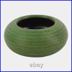 Grueby 1900s Vintage Arts and Crafts Pottery Organic Matte Green Ring Low Bowl