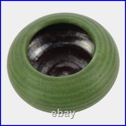 Grueby 1900s Vintage Arts and Crafts Pottery Organic Matte Green Ring Low Bowl