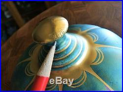 Gustavsberg Covered Bowl Iridescent Green Gold Gild Sweden Art Pottery Vintage