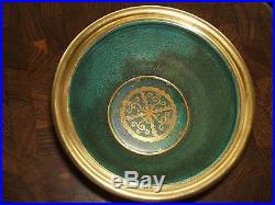 Gustavsberg Covered Bowl Iridescent Green Gold Gild Sweden Art Pottery Vintage