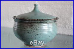 HUGE Vintage Mid Century Modern SIGNED Eunice Prieto TURQUOISE Blue POT LID Bowl