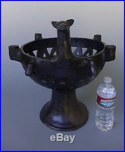 HUGE vintage Mexican black pedestal bowl attrib to Heron Martinez 16 1/4 tall