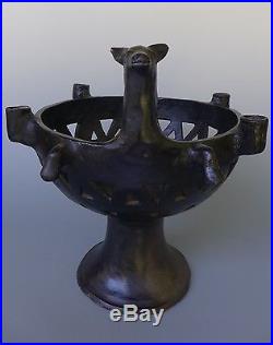 HUGE vintage Mexican black pedestal bowl attrib to Heron Martinez 16 1/4 tall