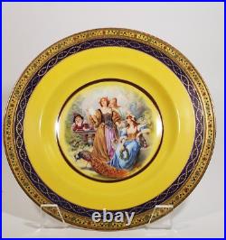 Hand Painted Pauly Cie. Venice Porcelain Bowl Ladies Garden Scene Peacock Yellow