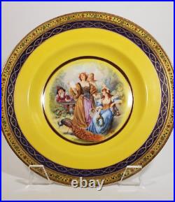 Hand Painted Pauly Cie. Venice Porcelain Bowl Ladies Garden Scene Peacock Yellow