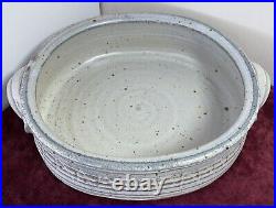 Hand Thrown Studio Art Pottery Casserole Bowl with Handles Signed mf 4 85 MCM