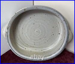 Hand Thrown Studio Art Pottery Casserole Bowl with Handles Signed mf 4 85 MCM
