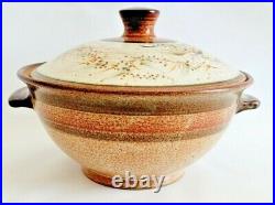 Handcrafted Pottery Artist Signed Ruminé 2001 Pottery Wheel Throne Lidded Pot