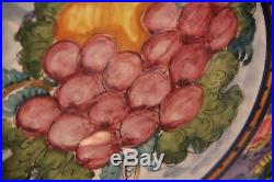 Handmade Italian Platter Plate Fruit Grape Flowers Decor Vintage Bowl Signed G. R