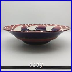 Handmade Pottery Centerpiece Bowl 14 Large vtg Purple Pink Signed Wayne Bates