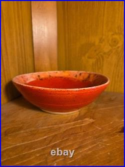 Handmade Pottery Serving Bowls Set of 3 Red Glaze Speckled Rim Studio Art Potter