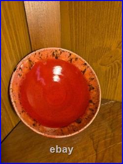 Handmade Pottery Serving Bowls Set of 3 Red Glaze Speckled Rim Studio Art Potter