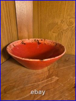 Handmade Pottery Serving Bowls Set of 3 Red Glaze Speckled Rim Studio Art Potter