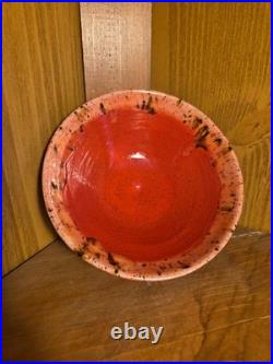 Handmade Pottery Serving Bowls Set of 3 Red Glaze Speckled Rim Studio Art Potter
