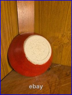 Handmade Pottery Serving Bowls Set of 3 Red Glaze Speckled Rim Studio Art Potter
