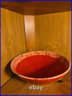 Handmade Pottery Serving Bowls Set of 3 Red Glaze Speckled Rim Studio Art Potter
