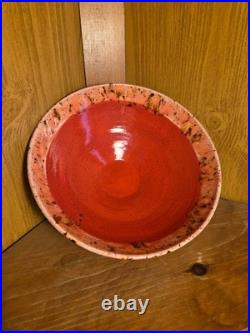 Handmade Pottery Serving Bowls Set of 3 Red Glaze Speckled Rim Studio Art Potter Handmade Pottery Serving Bowls Set of 3 Red Glaze Speckled Rim Studio Art Potter