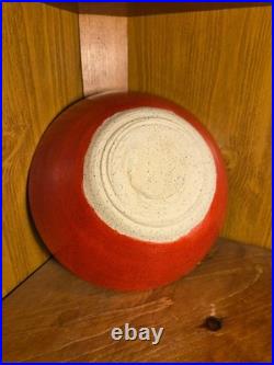 Handmade Pottery Serving Bowls Set of 3 Red Glaze Speckled Rim Studio Art Potter