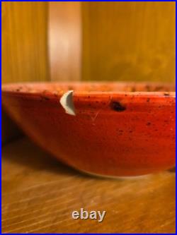 Handmade Pottery Serving Bowls Set of 3 Red Glaze Speckled Rim Studio Art Potter