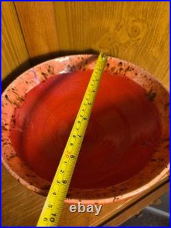 Handmade Pottery Serving Bowls Set of 3 Red Glaze Speckled Rim Studio Art Potter
