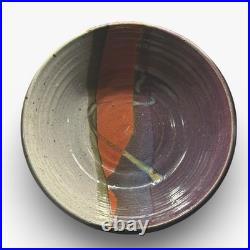 Hanselmann Pottery Large Serving Bowl Signed, Purple Orange Blue 9 Vintage