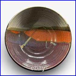 Hanselmann Pottery Large Serving Bowl Signed, Purple Orange Blue 9 Vintage