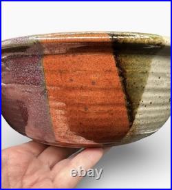 Hanselmann Pottery Large Serving Bowl Signed, Purple Orange Blue 9 Vintage