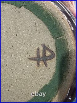 Hanselmann Pottery Large Serving Bowl Signed, Purple Orange Blue 9 Vintage