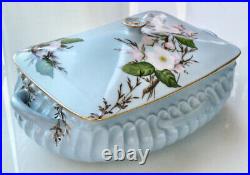 Haviland Limoges Dish Covered Hand Painted Sky Blue Pink Dogwood Minton Blank