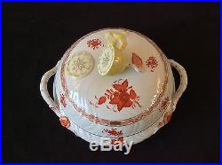 Herend Chinese Bouquet Rnd Covered Vegetable Dish Bowl Rust Lemon Top #1032 Vtg
