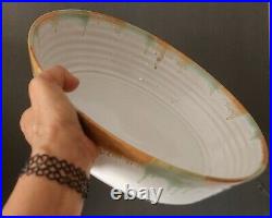 Holly Hill Seagrove NC Pottery, Set/4 Mixing Bowls, Green & Mustard Drip Glaze